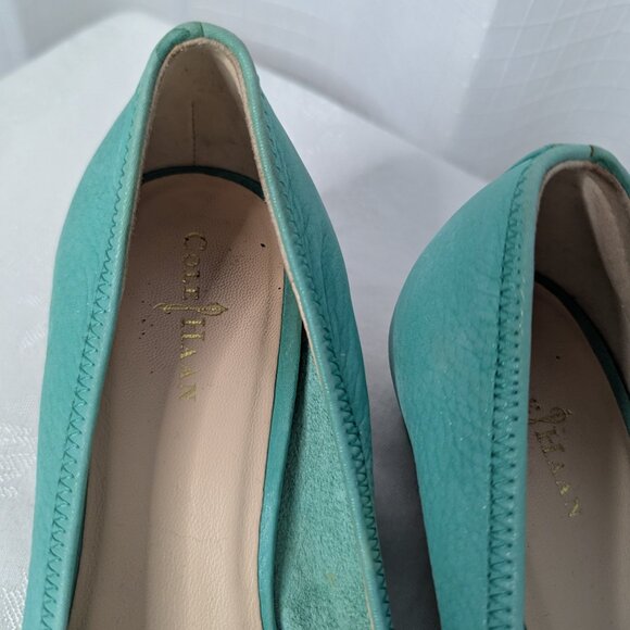 Cole Haan Turquoise  Peep Toe Wedges , Suede Leather, Size 7B - Picture 2 of 5